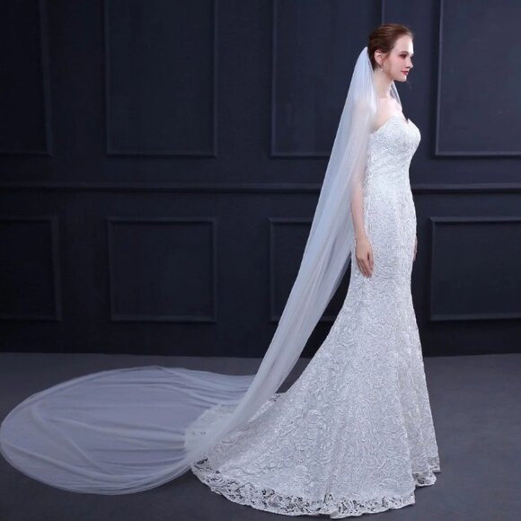 Wedding veil white bride bridal cathedral long 3m tulle comb elegant beautiful main image 14